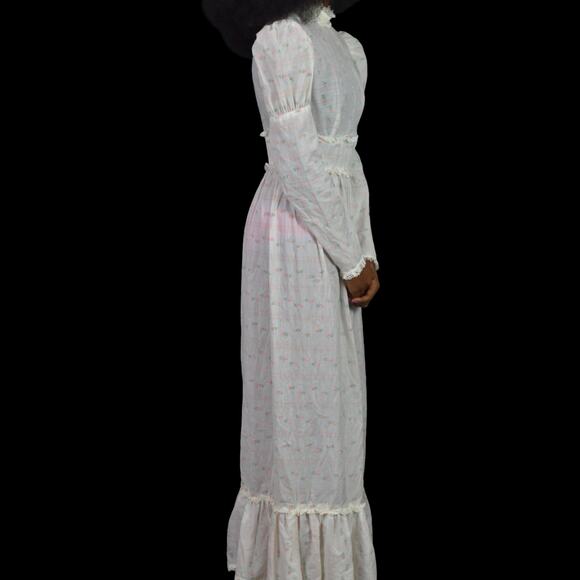 Vintage Vicky Vaughn Prairie Dress White Maxi Embroidered Gigot Puff Sleeve XXS - Picture 3 of 16